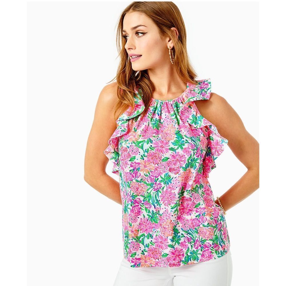 LILLY PULITZER Marlee Ruffle Halter in Resort White Thats What I Herd. SZ L